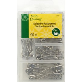 Dritz 3328 Curved Safety Pins, Assorted Sizes with Storage Box (90-Count)