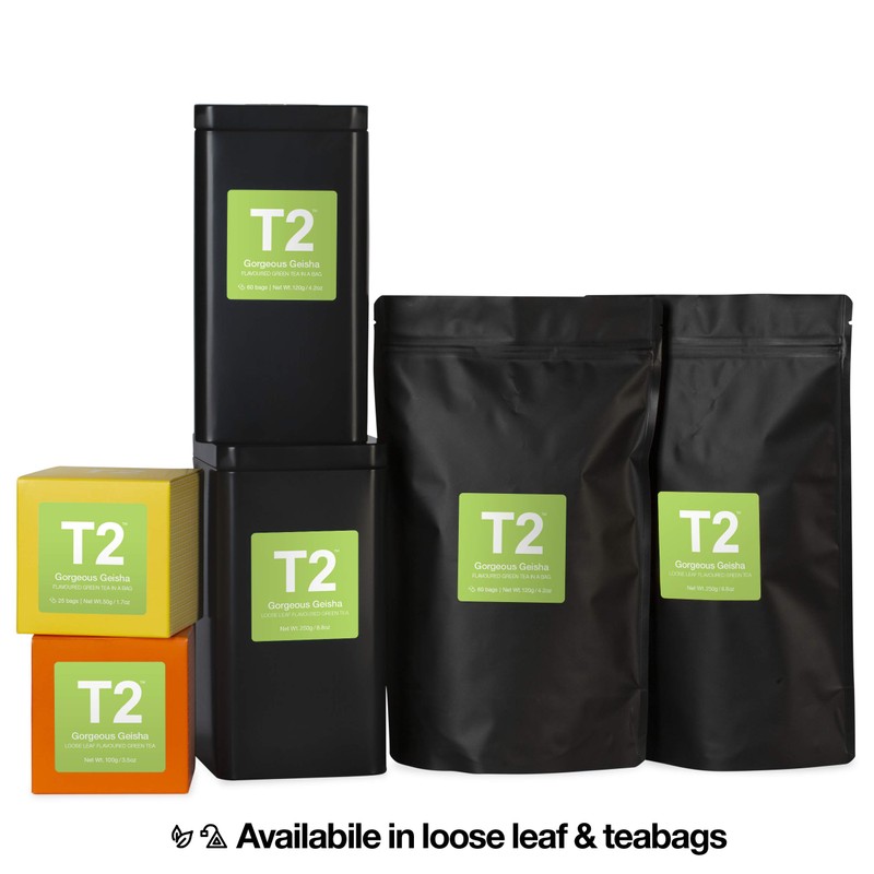 T2 Tea Gorgeous Geisha Green Tea Bags in Resealable Foil