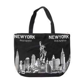 Artisan Owl Large Canvas Tote Bag – New York City Skyline Design – Reusable Shoulder Bag for Everyday Use 18 x 14 x 1 inches (Black)