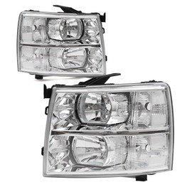 G-PLUS Headlights, Compatible with 2007-2013 Chevy Silverado 1500/2007-2014 Silverado 2500 3500 & HD Headlamp, Driver Side & Passenger Side, Clear lens Chrome Housing Clear Reflector