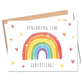 MeinBaby123 MeinBaby123® 10 Einladungskarten Kindergeburtstag Mädchen und Jungs | süße Geburtstagseinladungen für Kinder | Regenbogen | inkl. 10 Briefumschläge | Premium Qualität (Regenbogen bunt V1)