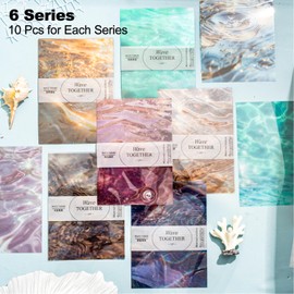 AuriicLeaf Wave PET Scrapbook Stickers Set, 60PCS Ocean Ephemera for Scrapbooking, Junk Journaling, Crafting, DIY Projects, Diaries, and Art Supplies