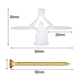 Cluoling Plasterboard Expansion Bolts Set of 50 White Aircraft Pipe Type Cavity Wall Fixes Wall Plugs Expansion Tubes Plastic Anchors Expansion Tube Frame Fixtures for Home Decoration