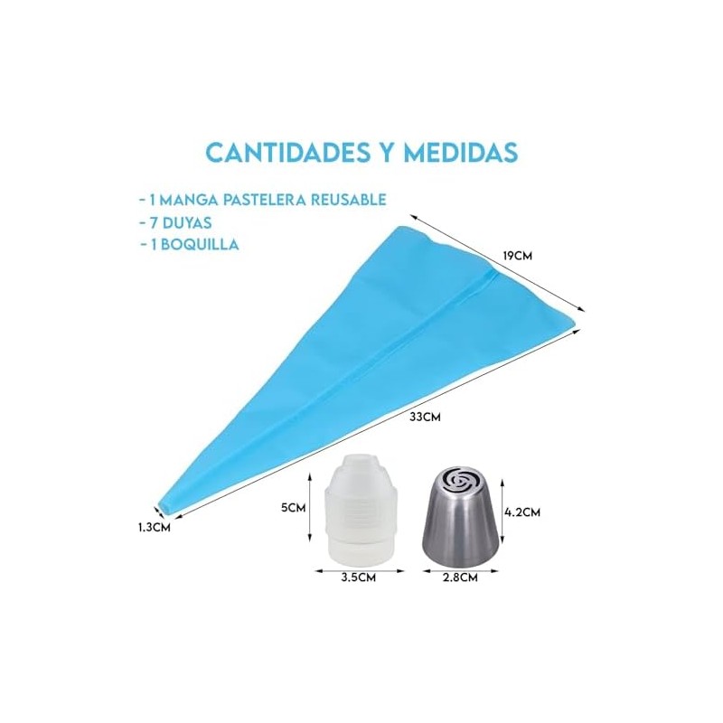 Lecute Set 9 Boquillas Duya Glaseado Acero Manga Pastelera Reutilizables