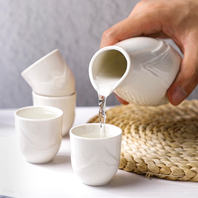 5 Pieces Japanese Sake Set,Ceramic Sake Set with 1 Tokkuri