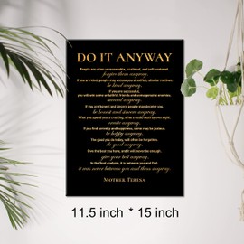 Inspirational Gold Foil Canvas Wall Art Positive Do It Anyway Mother Teresa Quote Print Framed Canvas Painting Artwork Home Decor Gifts 12x15 Inch