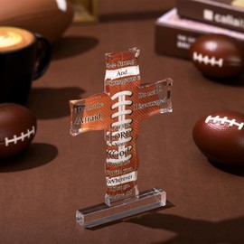 Seeloowy Acrylic Football Cross Gifts Football Accessories for Men Inspirational Football Cross Gifts with Bible Verse Football Religious Scripture Gifts for Football Players Lovers