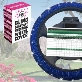 Universal Colorful Bling Crystal Diamond Rhinestones Golf Cart Steering Wheel Cover fits Club Car, Yahama, EZGO, Anti Slip Cover Easy to Install, Great Gifts for Golfer Women Womens (Blue Diamond)