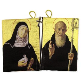 Needzo - Saint Benedict & St. Scholastica Rosary Icon Pouch with Zipper, Religious Keepsake Gifts, 5 ⅜ x 4 Inches