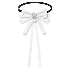 LJBFNN Womens Bow Tie, Clip on Bow Ties for Women Girls Pre Tied Bowtie Ribbon Rhinestone Neck Ties for Shirt Uniform Wedding (White)