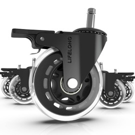 Lifelong Office Chair Wheels Replacement Rubber Chair Casters for Hardwood Floors and Carpet, Set of 5, Heavy Duty Casters for Chairs to Replace Office Chair Mats - Fits 98%