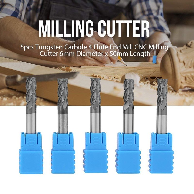 5 pieces carbide 4 flute end mill CNC cutter 6