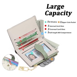 GAEKEAO Small Wallets for Women RFID Blocking Bifold Floral Vegan Leather Card Holder Zipper Pocket Wallet with ID Window