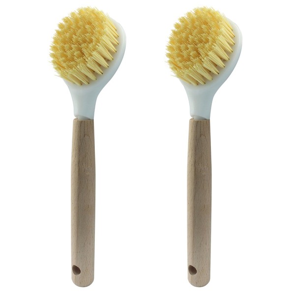 Jiozermi 3 Pcs Kitchen Dish Brush with Bamboo Handle, Dish