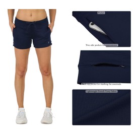 icyzone Pantalones cortos deportivos para mujer – Pantalones cortos deportivos para correr, trotar, entrenamiento, con bolsillos, 7,6 cm, Azul marino/flor y brillo, XL