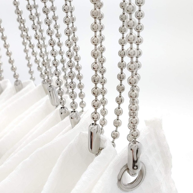 Stainless Steel Shower Curtain Hooks, 55 Inch Ball Chain Design,
