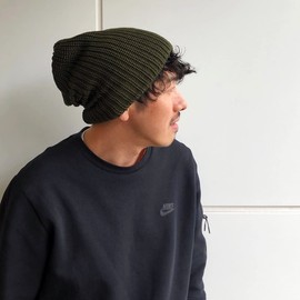 Basic Ench Super Big Gather Watch Knit Hat, Large Size, 24.4 inches (62 cm), Deep, Women's, Men's, green