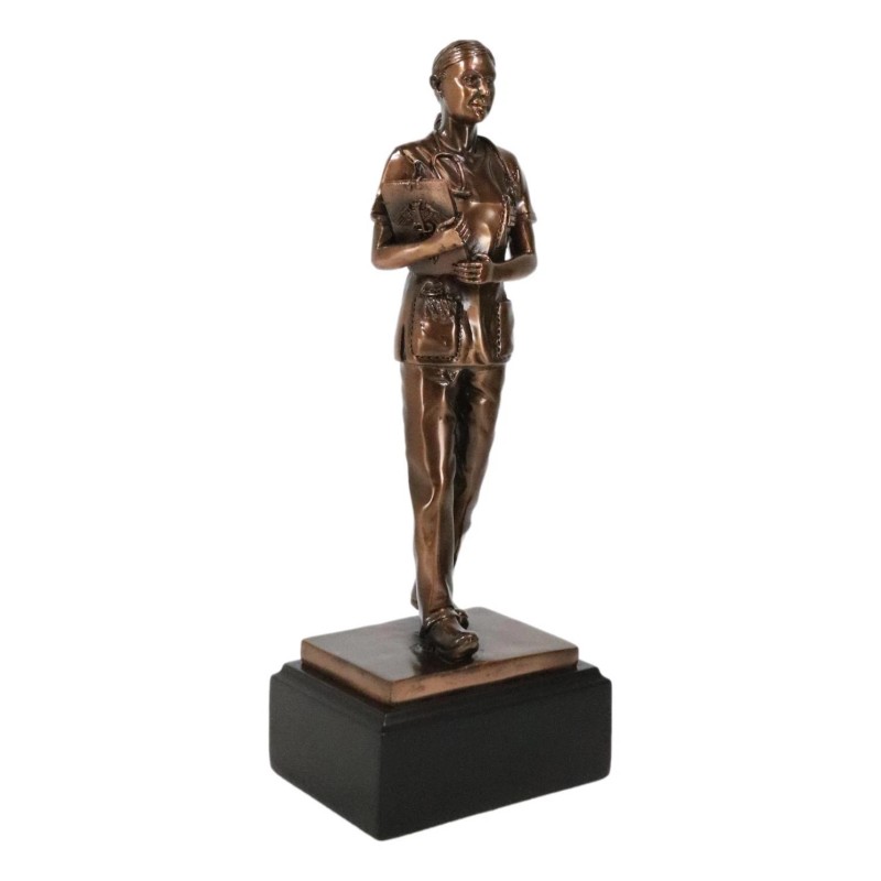Medical Professional Physician Female Nurse Doctor Bronzed Resin Statue W/