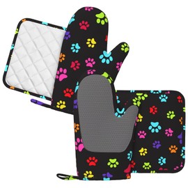 CEVIOLINRE Dog Paw Oven Mitts and Pot Holders Set Silicone Heat Resistant Colorful Dog Paw Print Kitchen Gloves Set Kitchen Mittens Pot Holders for BBQ Cooking Baking Grilling