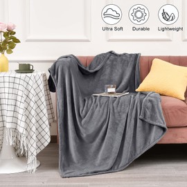 PHF Ultra Soft Fleece Blanket Single Size 130x150cm, No Shed No Pilling Luxury Plush Cozy Flannel 280GSM Lightweight Throw Blanket for Bed, Couch, Chair, Sofa Suitable for All Season, Grey