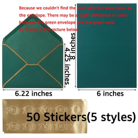 50 Pack Christmas A4 Envelopes with 4x6 Folded Cards and Gold Stickers, 4x6 Gold Envelopes for Office, Wedding, Invitations, Graduation, Baby Shower (Christmas Red/Green, 4x6)