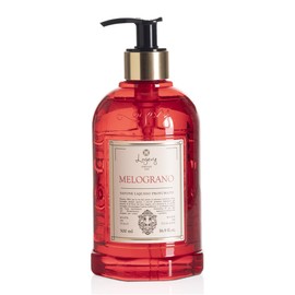 Logevy Flüssigseife mit Granatapfelduft, revitalisierend mit hautfreundlichen Inhaltsstoffen, für eine nährende, feuchtigkeitsspendende und beruhigende Wirkung, in eleganter Flasche mit Siebdruck im