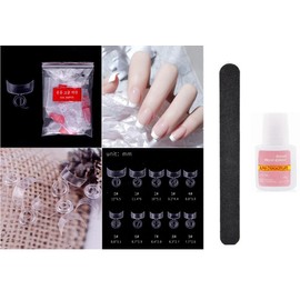 MISKEEN - 500 x False Artificial French Nail Art Acrylic Tips + Glue 10g + Nail File Nail extension Kit White Clear Natural fake nails with glue (18 CLEAR)