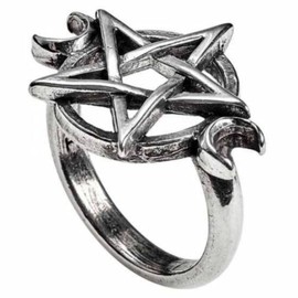 Ro Rox Alchemy England Goddess Ring Full Moon Pentagram Crescent Gothic Magic Elements, Silver, L