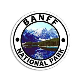 Magnet 4x4 inch Round Banff National Park Sticker (Hike Travel rv Canada Alberta ca) Magnetic Magnet Vinyl Sticker