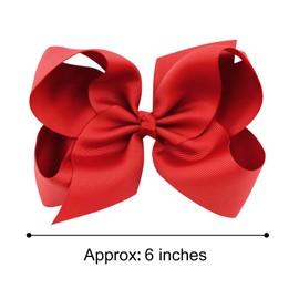 DEEKA DEEKA 2 PCS 6" Big Hand-made Grosgrain Ribbon Solid Color Hair Bows Alligator Clips Hair Accessories for Little Teen Toddler Girls Kids Set of 2 -Red
