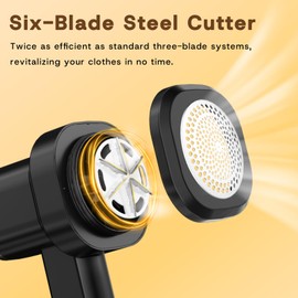 Fabric Shaver, Rechargeable Electric Lint Remover with 6-Leaf Blades and LED Display, Sweater Shaver for Clothing, Furniture, Couch, Blanket, Fuzz and Pilling Remover, Black