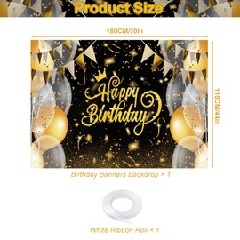 Birthday Backdrop Banner Gold Decoration Background, 71X43Inch Happy Birthday Decorations Banner Photo Booth Banner, Background Sign Photo For Birthday Party Anniversary Baby Shower Supplies