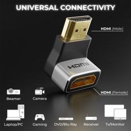 deleyCON HDMI Adapter Coupling Connector 8K @ 60Hz / 4K @ 120Hz UHD Aluminium HDMI 2.1 ARC HDR10+ Dolby Vision VRR ALLM 48Gbps 90° / 270° Angled Grey Black Pack of 2