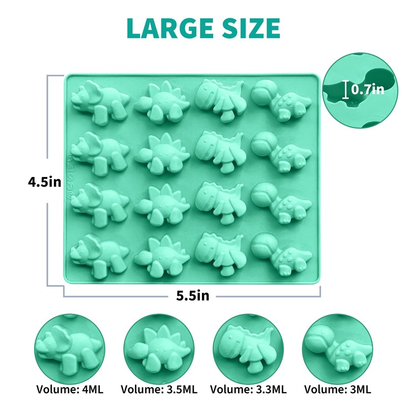 Zorazio Large Dinosaur Gummy Molds Dinosaur Candy Molds Silicone 16-Cavity