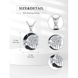 Flpruy Mother 3 Daughter Son Necklace 925 Sterling Silver Black Crescent Moon Pendant Tree of Life Skull Necklace Family Tree Gothic Jewelry Mother's Day Gifts for Mom Women