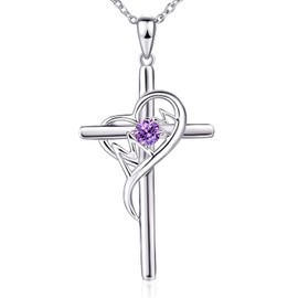 KOOLFIN 925 Sterling Silver Cross Necklace for Women Mom Necklace Birthstone Necklaces for Mom