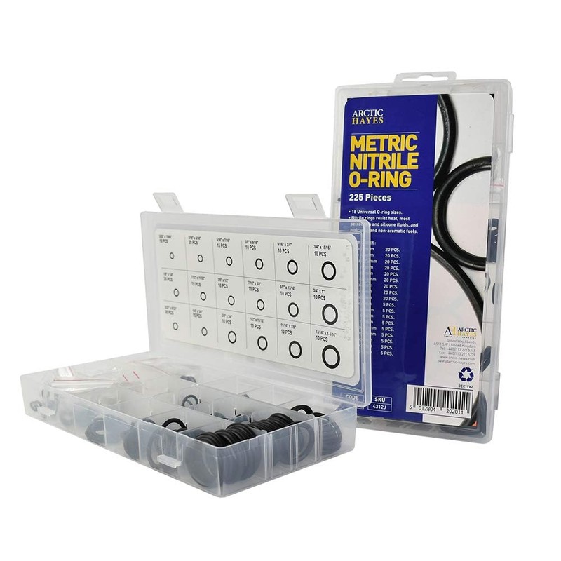 Arctic Hayes BOXM Metric Nitrile O-Ring Assortment Washer 225-Pieces Kit,