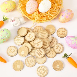 CypherX Easter Egg Fillers- Wooden Easter Bunny Coins, Easter Prizes Stuffers Coins, Family Night Tokens, 24 Redeemable Reward Tokens+6 Blank DIY Tokens, Unique Family Easter Egg Hunt Activities