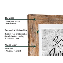 Califortree Califortree Rustic Brown 11x14 Picture Frame - Display Photos 8x10 with Mat or 11x14 Without Mat - Real Glass Inside - Set of 2