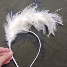 Nnverseryy Women's 20s 50s Feather Fascinator Headband Hairband Hat Tea Party Cocktail Wedding Headpiece (White)