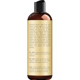 Handcraft Blends Usda Aceite de Jojoba Orgánico - 8 FlOz - Puro y Natural - Aceite de Grado Premium para Rostro, Cuerpo y Cabello - Aceite Antienvejec