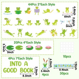 CPicdn 112Pcs Back to School Green Frog Bulletin Board Classroom Decoration Leap into a Good Book Frog Cutouts Name Tags Boarder Trim Back to School Party Supplies Classroom Chalkboard Wall Door Decor