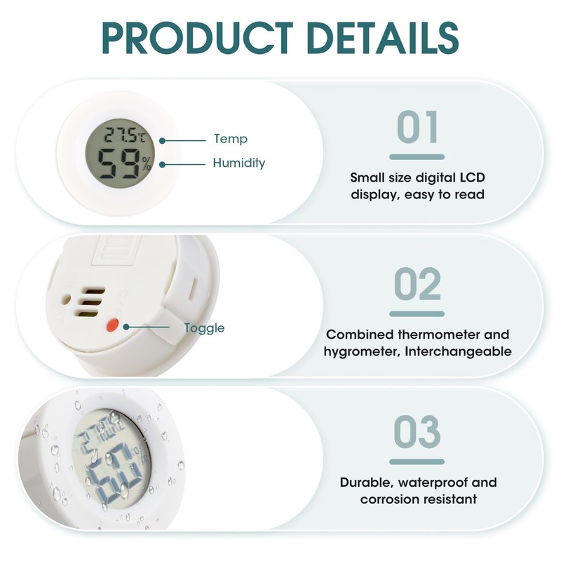 Reptile Thermometer, 2PCS Digital Hygrometer Thermometer Versatile Temperature & Humidity