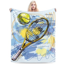 Tennis Racket Ball Sport Throw Blanket Soft Bed Bedding Warm Cozy Plush Flannel Fleece Blankets Gifts for Kids Boys Girls Teens Men, Sofa Couch Car Bedroom Home Decor, 60"x50"