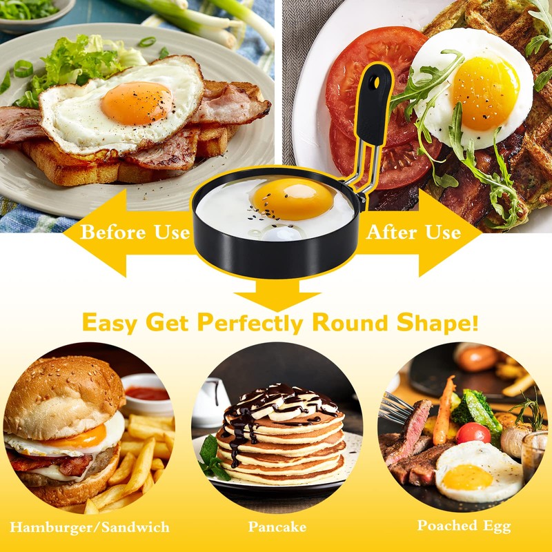 LXLOVESM 5 packs 4'' Egg Rings Set with Silicone Handle,