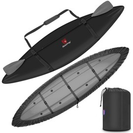 Rosefray 12.3-13.5ft Kayak Cover,Comfortable Shoulder Strap,420D Heavy Duty Kayak Covers,Waterproof UV Resistant,Fade-Resistant Dustproof Fishing Boat Cover for Indoor & Outdoor Storage-Black