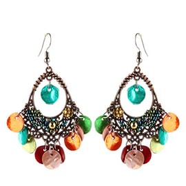 Bohemian Chandelier Coin Sequins Dangle Drop Earrings Ethnic Gypsy Beads Tassel Hoops with Disc Charms Boho Ear Jewelry Women (mix shell)