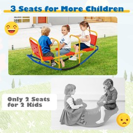 KOTEK Teeter Totter, 3-Person Metal Rocking Seesaw with Back & Easy-Grip Handles, Playground Equipment for Backyard Daycare, Indoor Outdoor Rocker Toy Seesaw for Kids Toddlers (Red)