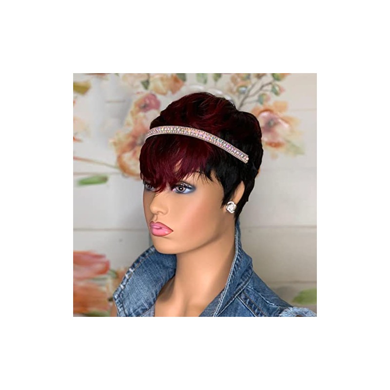 SAEIALL Peluca Corta Estilo Pixie de Cabello Humano para Mujeres