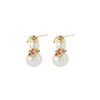 Pearl Gold Christmas Stud Earrings for Women, Freshwater Pearl Xmas